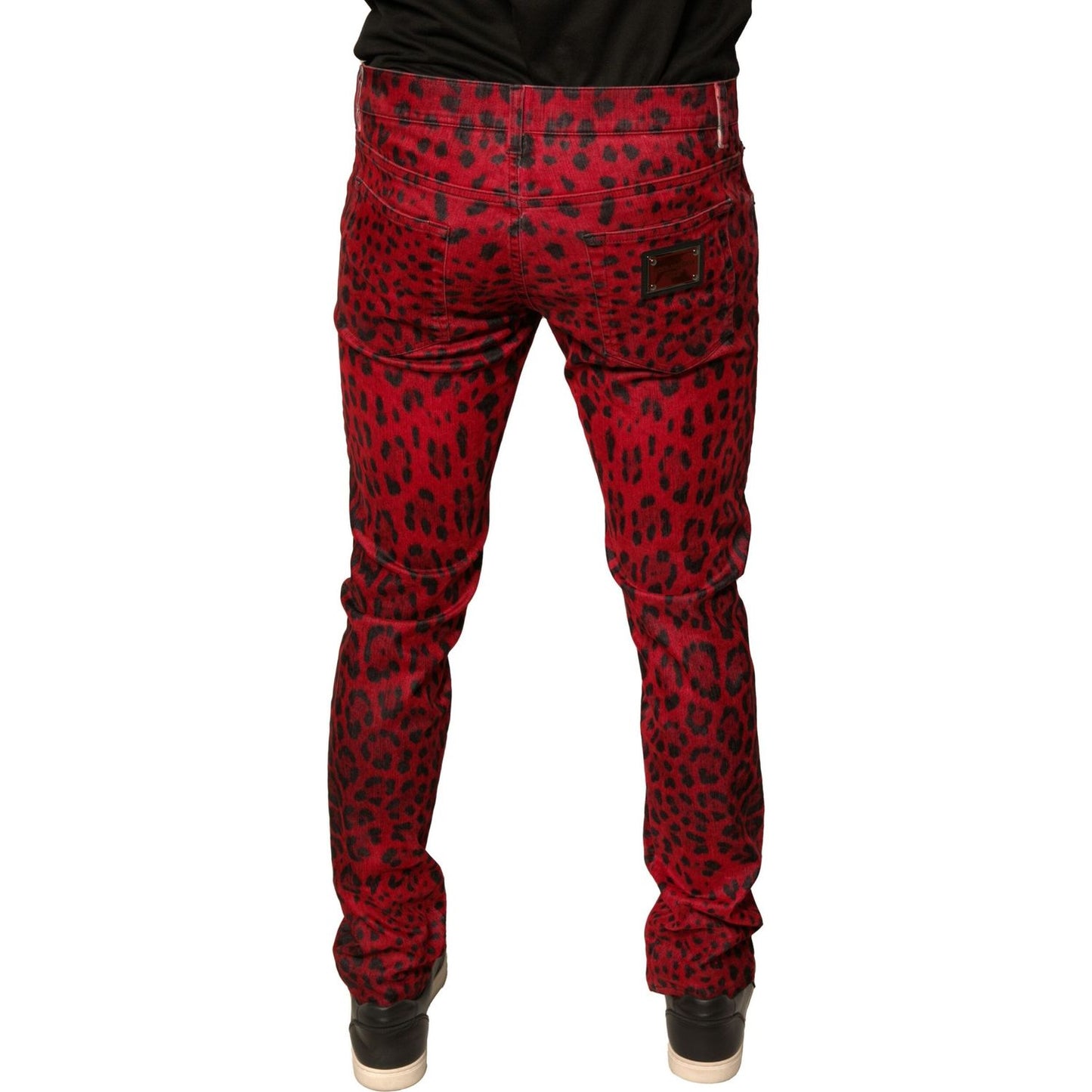 Dolce & Gabbana Red Leopard Cotton Stretch Skinny Denim Jeans