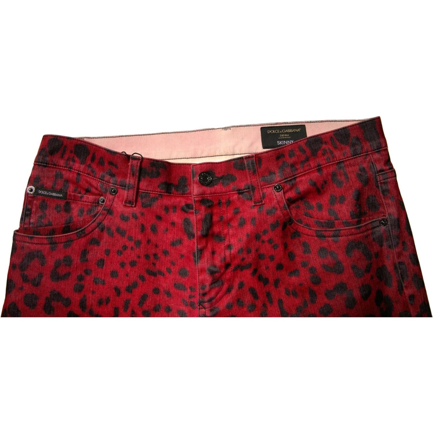 Dolce & Gabbana Red Leopard Cotton Stretch Skinny Denim Jeans