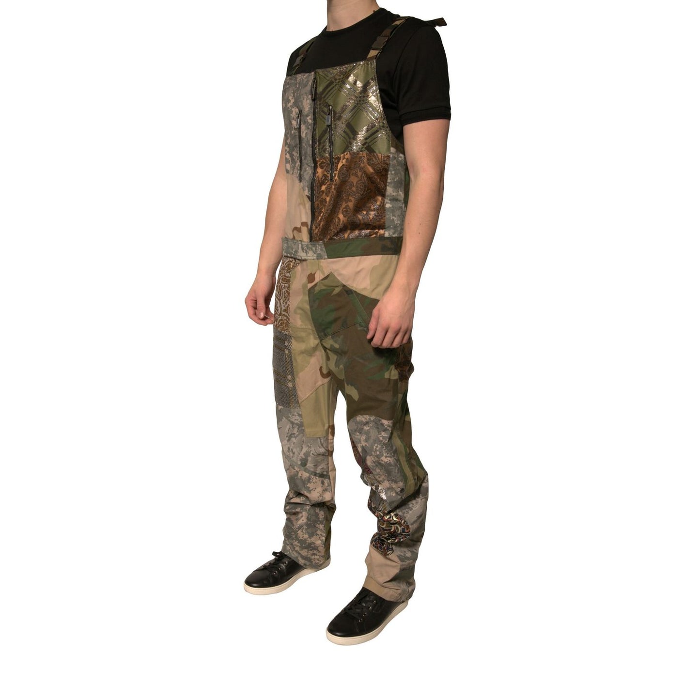 Dolce & Gabbana Multicolor Patchwork Camouflage Overall Pants