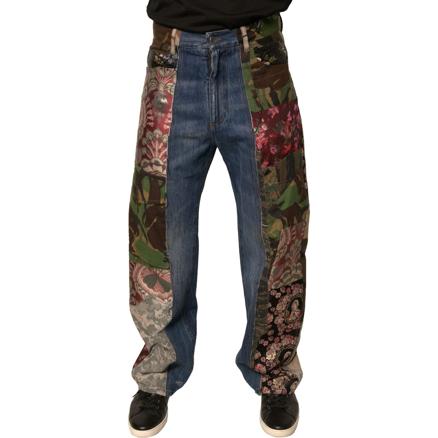 Dolce & Gabbana Blue Patchwork Cotton Straight Denim Jeans