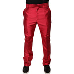 Dolce & Gabbana Red Silk Slim Fit Mid Waist Dress Formal Pants