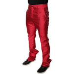 Dolce & Gabbana Red Silk Slim Fit Mid Waist Dress Formal Pants