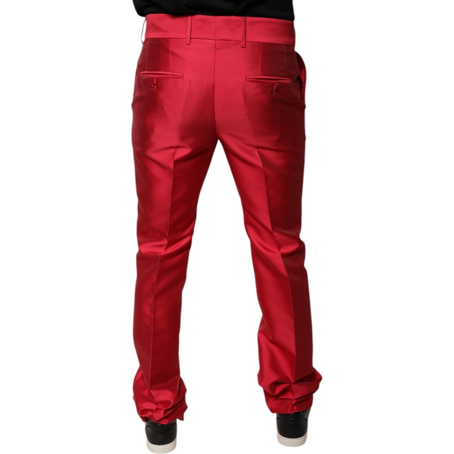 Dolce & Gabbana Red Silk Slim Fit Mid Waist Dress Formal Pants