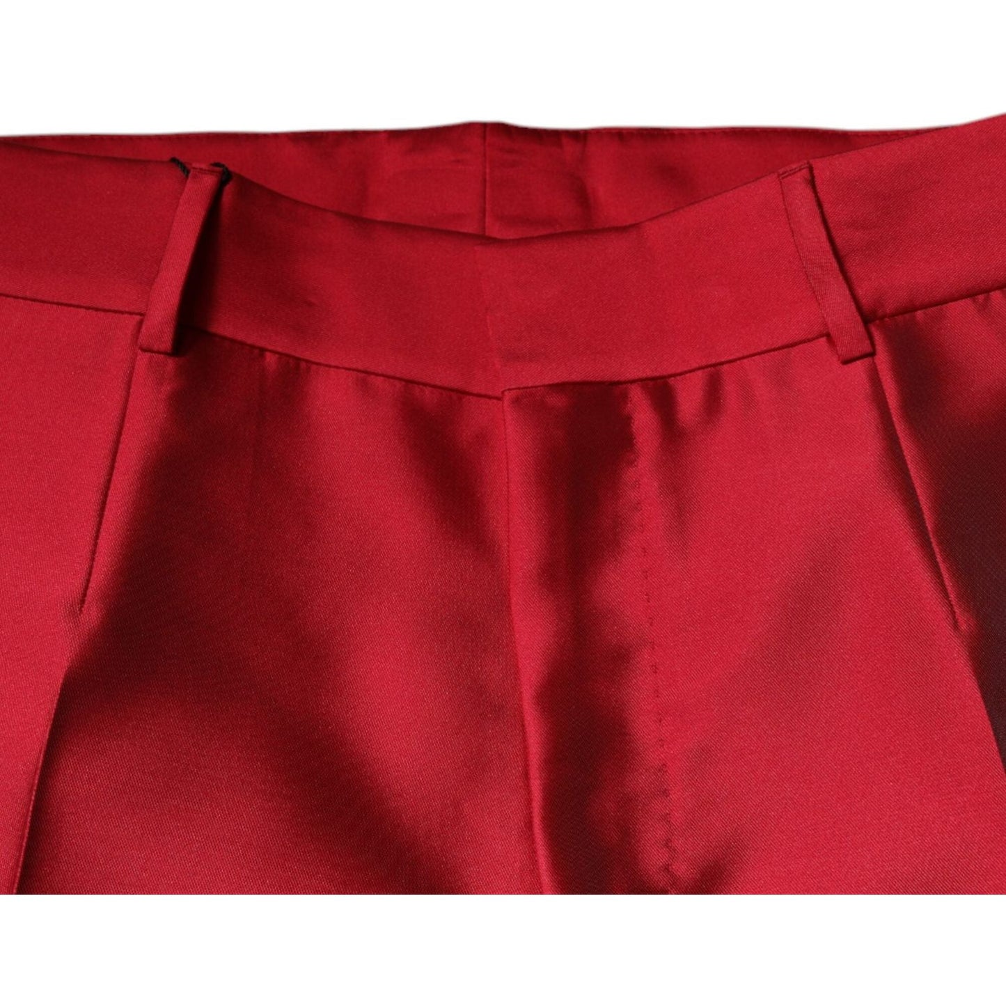 Dolce & Gabbana Red Silk Slim Fit Mid Waist Dress Formal Pants