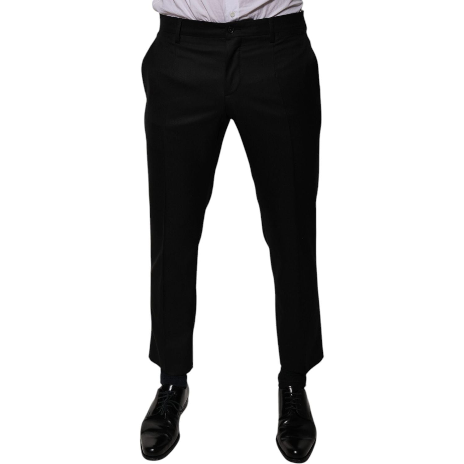 Dolce & Gabbana Black Wool Tapered Formal Dress Pants