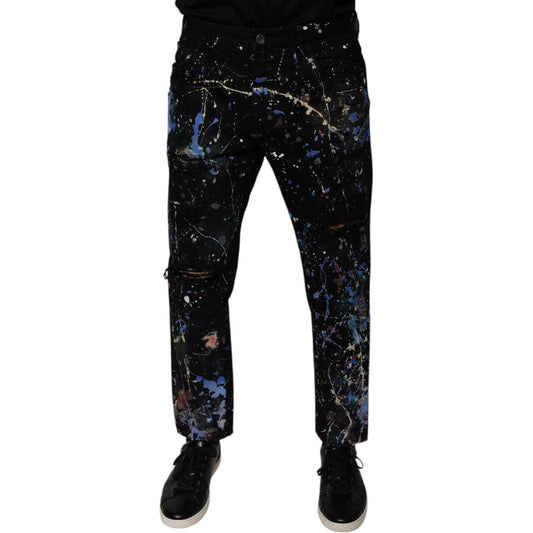 Dolce & Gabbana Black Color Splash Cotton Skinny Denim Jeans