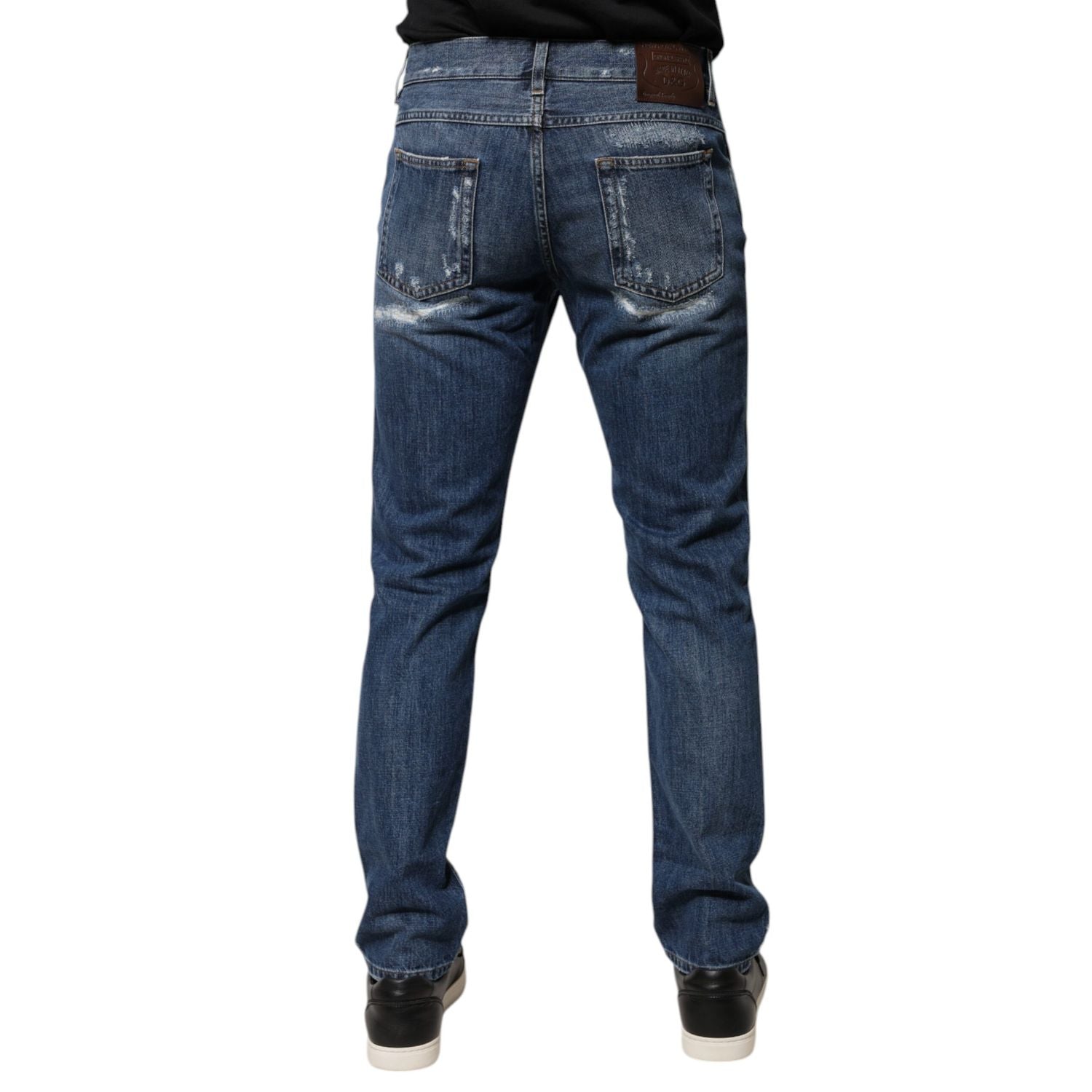 Dolce & Gabbana Blue Cotton Tattered Skinny Denim Jeans