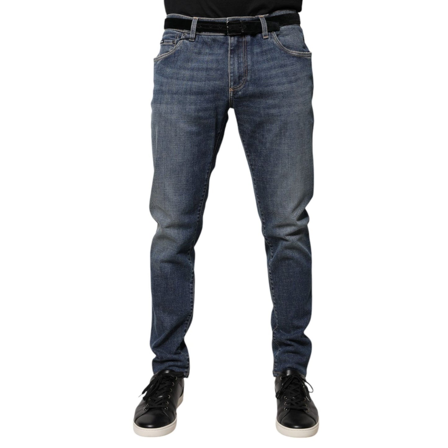 Dolce & Gabbana Blue Logo Plaque Cotton Skinny Denim Jeans