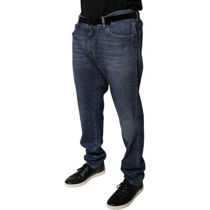 Dolce & Gabbana Dark Blue Cotton Logo Skinny Denim Jeans