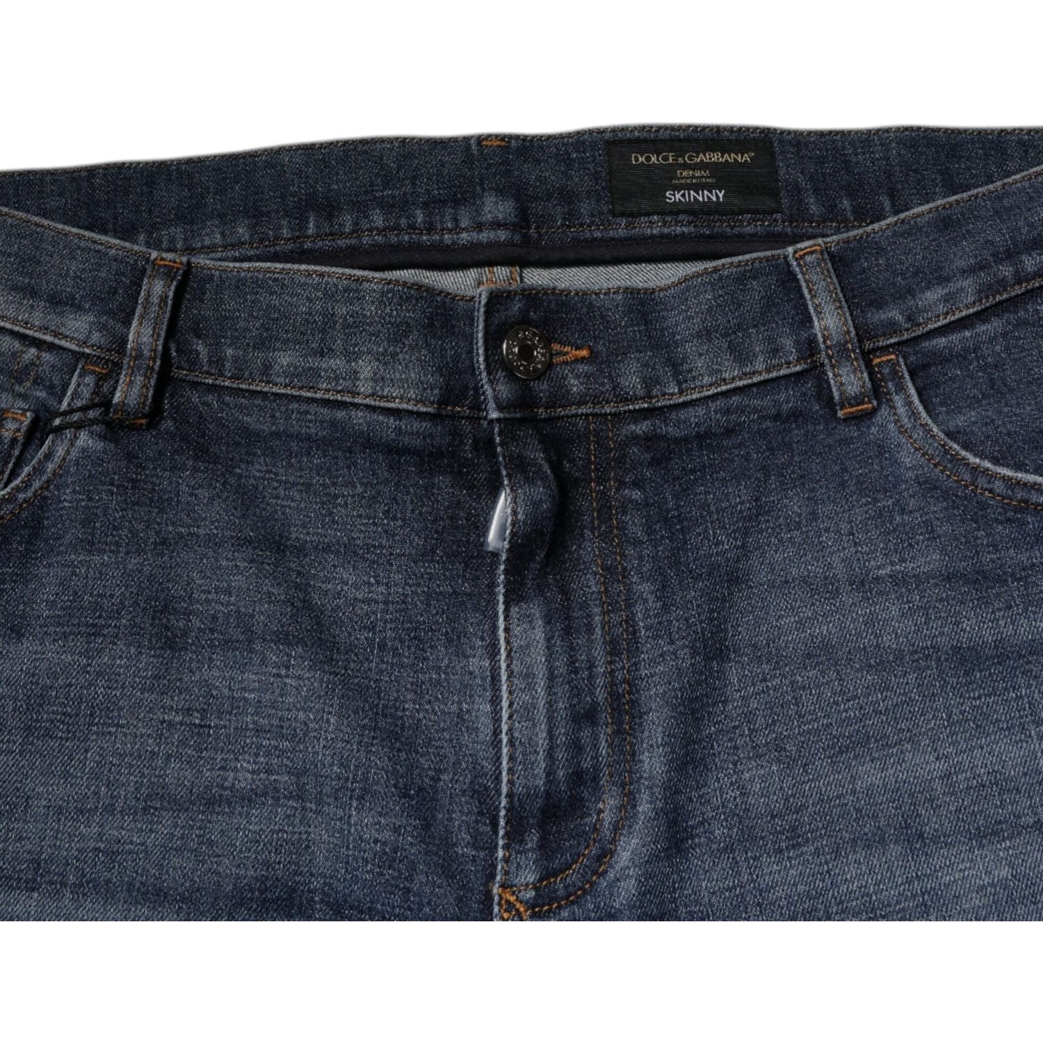 Dolce & Gabbana Dark Blue Cotton Logo Skinny Denim Jeans