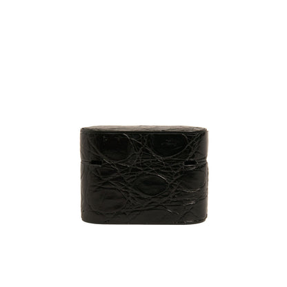 Dolce & Gabbana Black Leather Metal Logo Plaque Holder Airpods Case