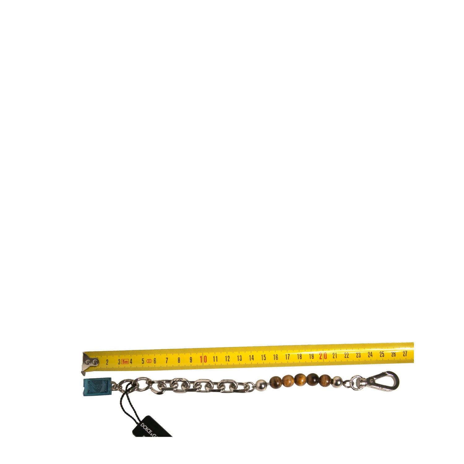 Dolce & Gabbana Silver Brass Chain Beaded Logo Plaque Keychain Keyring