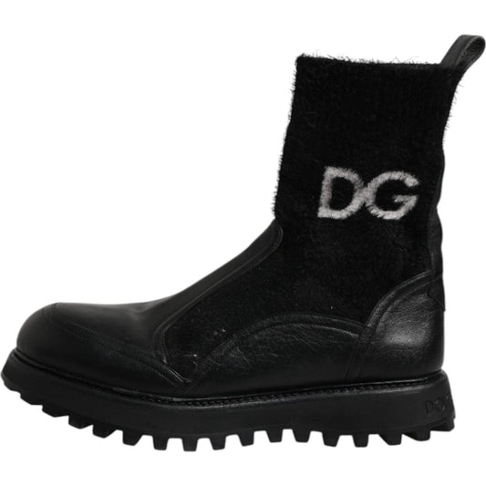 Dolce & Gabbana Black DG Logo Horse Sock Ankle Boots Shoes