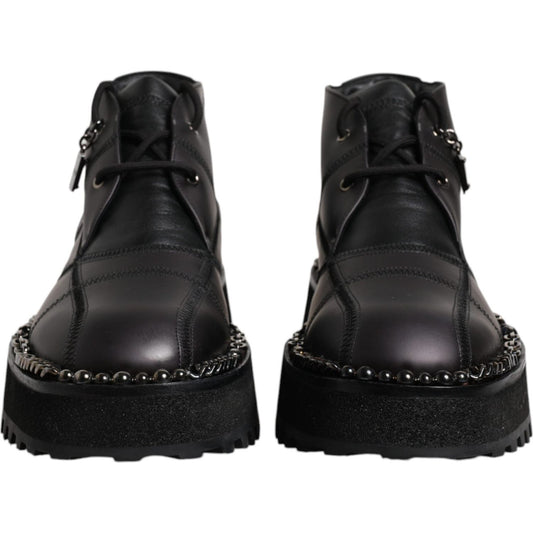 Dolce & Gabbana Black Leather Lace Up Ankle Boots Shoes