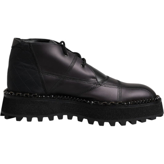 Dolce & Gabbana Black Leather Lace Up Ankle Boots Shoes
