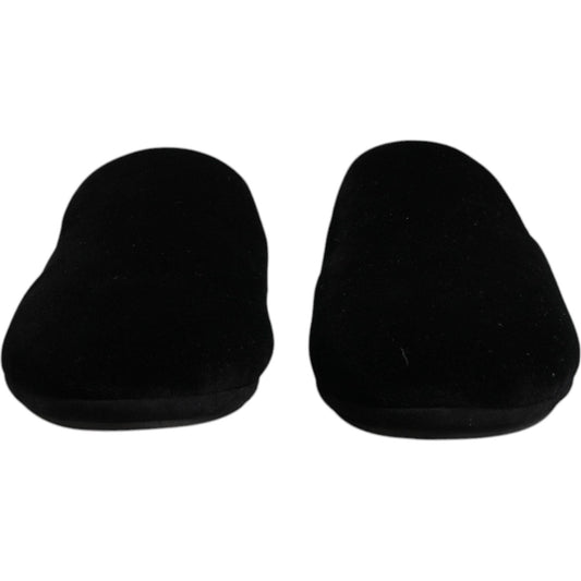 Dolce & Gabbana Black Viscose Velvet Slides Flat Slipper Shoes