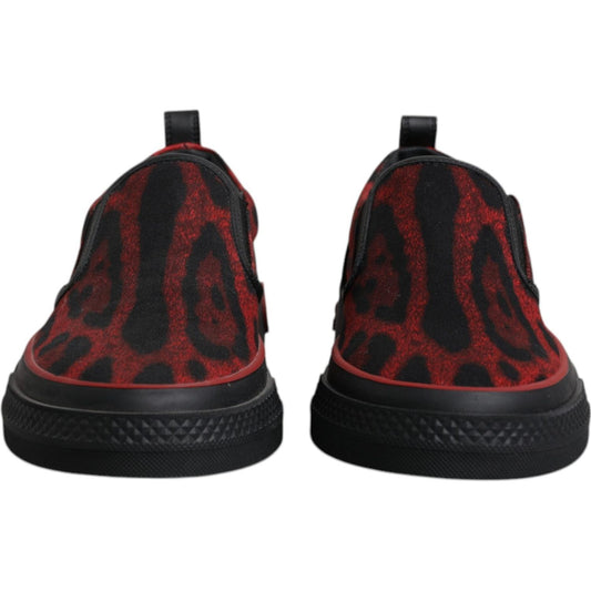 Dolce & Gabbana Red Black Leopard Cotton Men Low Top Sneakers Shoes