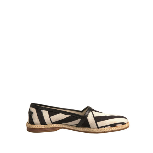 Dolce & Gabbana Black White Stripes Slip On Espadrille Shoes