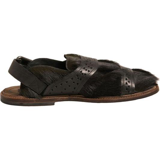 Dolce & Gabbana Green Gazelle Hair Leather Flats Sandals Shoes