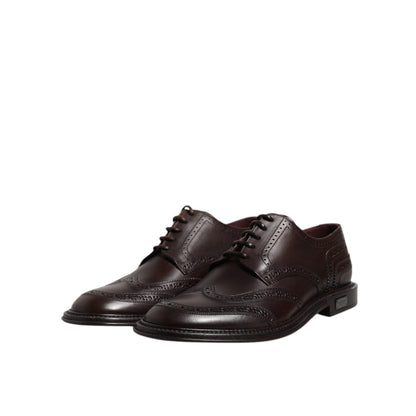 Dolce & Gabbana Brown Leather Derby Wingtip Lace Up Formal Dress Shoes