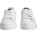 Dolce & Gabbana White Blue Portofino Leather Sneakers Shoes