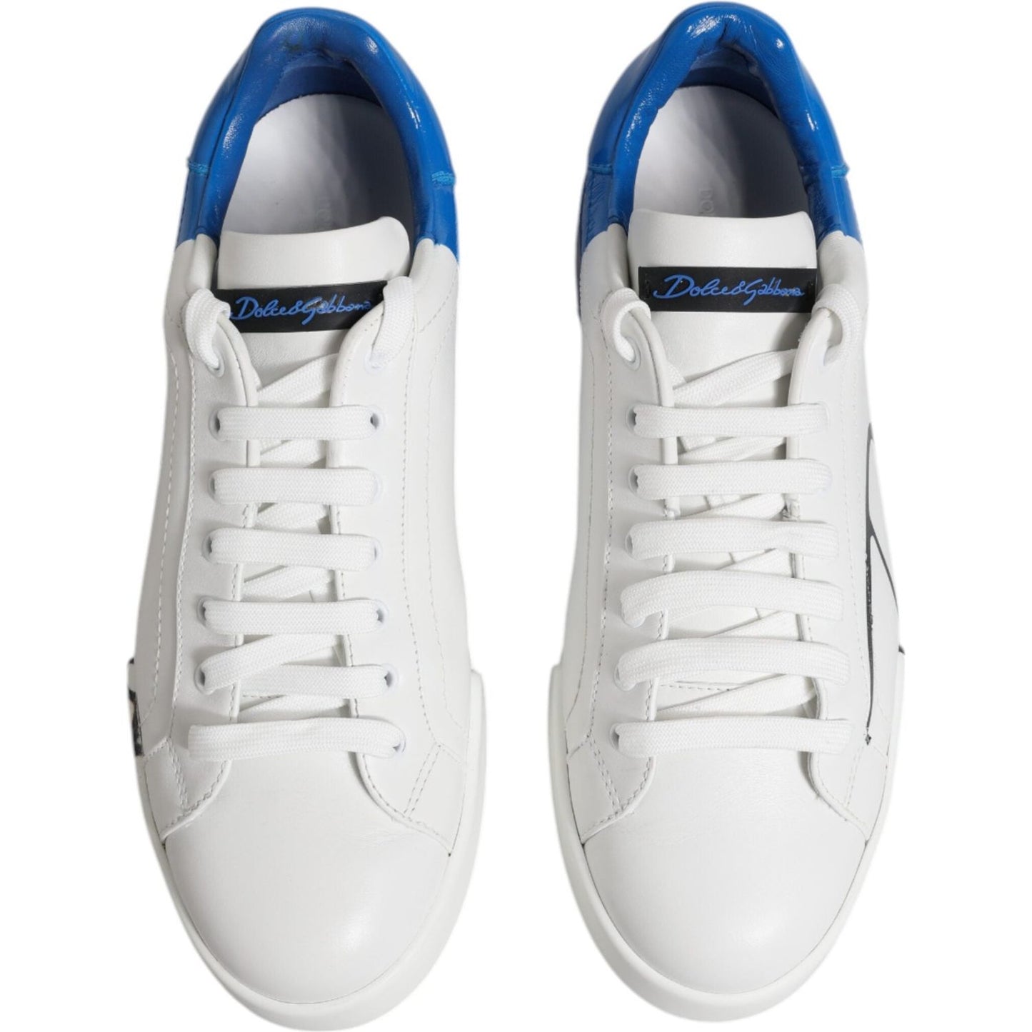 Dolce & Gabbana White Blue Portofino Leather Sneakers Shoes