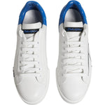 Dolce & Gabbana White Blue Portofino Leather Sneakers Shoes
