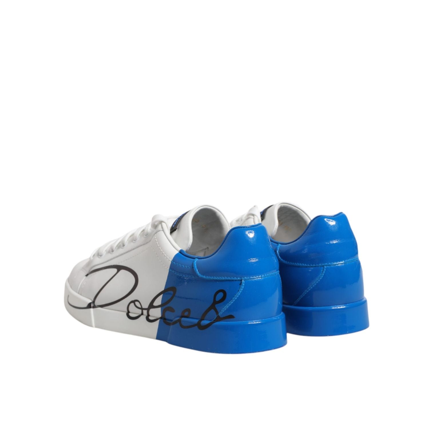 Dolce & Gabbana White Blue Portofino Leather Sneakers Shoes