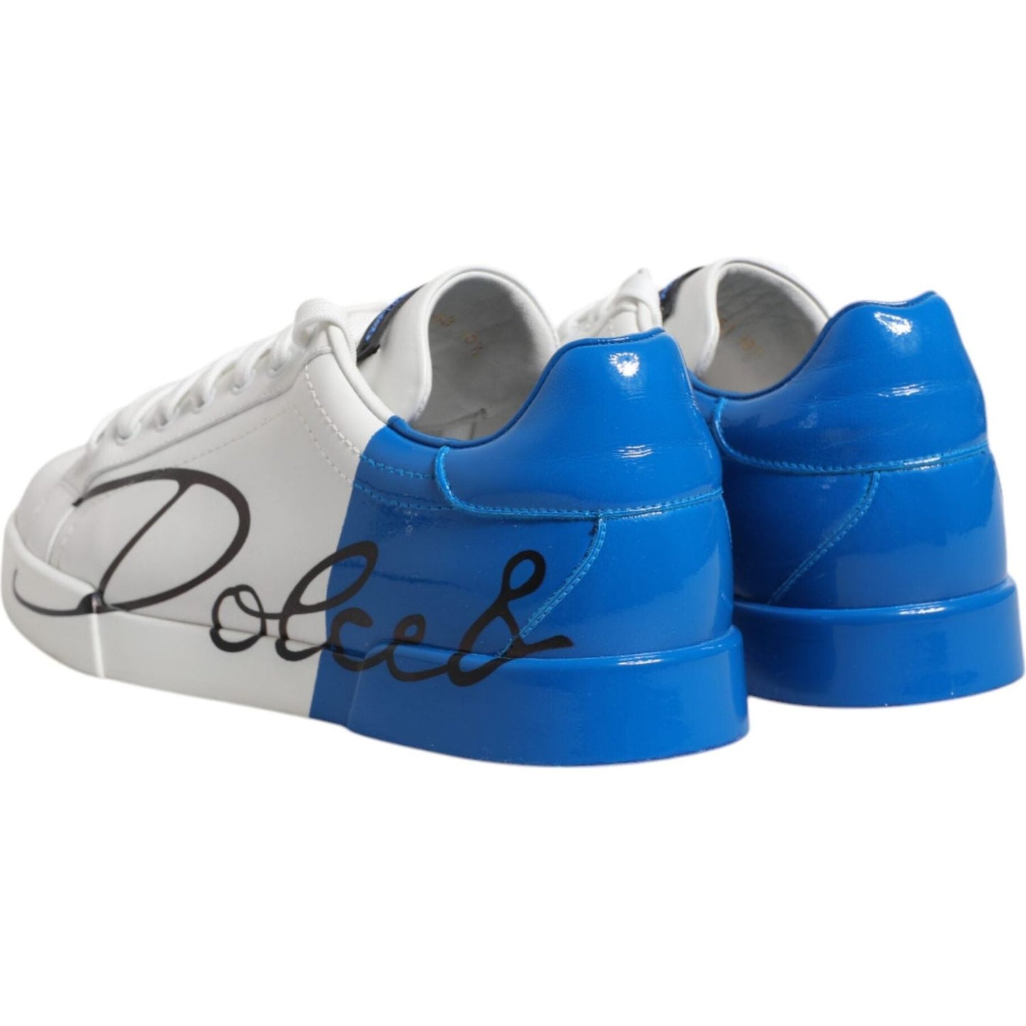 Dolce & Gabbana White Blue Portofino Leather Sneakers Shoes