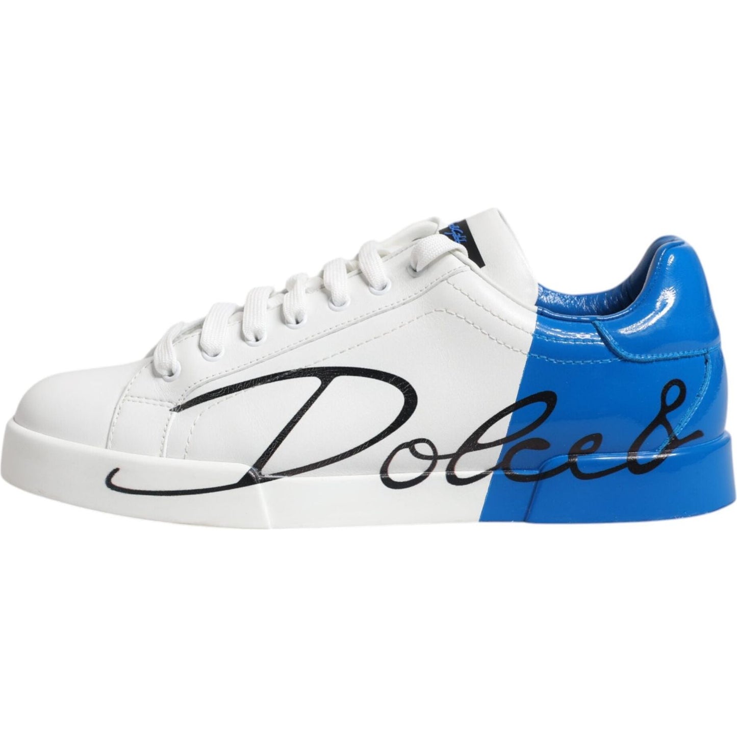 Dolce & Gabbana White Blue Portofino Leather Sneakers Shoes