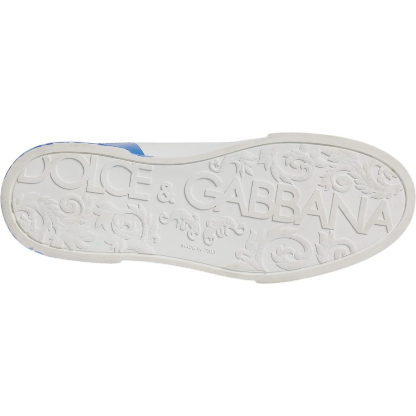 Dolce & Gabbana White Blue Portofino Leather Sneakers Shoes