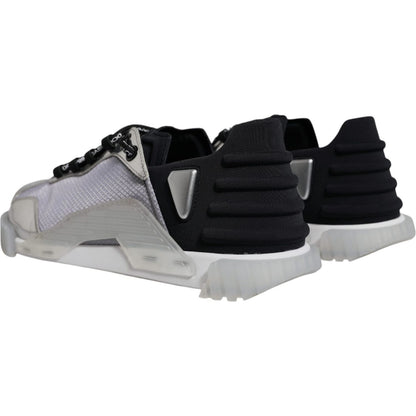 Dolce & Gabbana Silver Black Nylon NS1 Low Top Sneakers Shoes