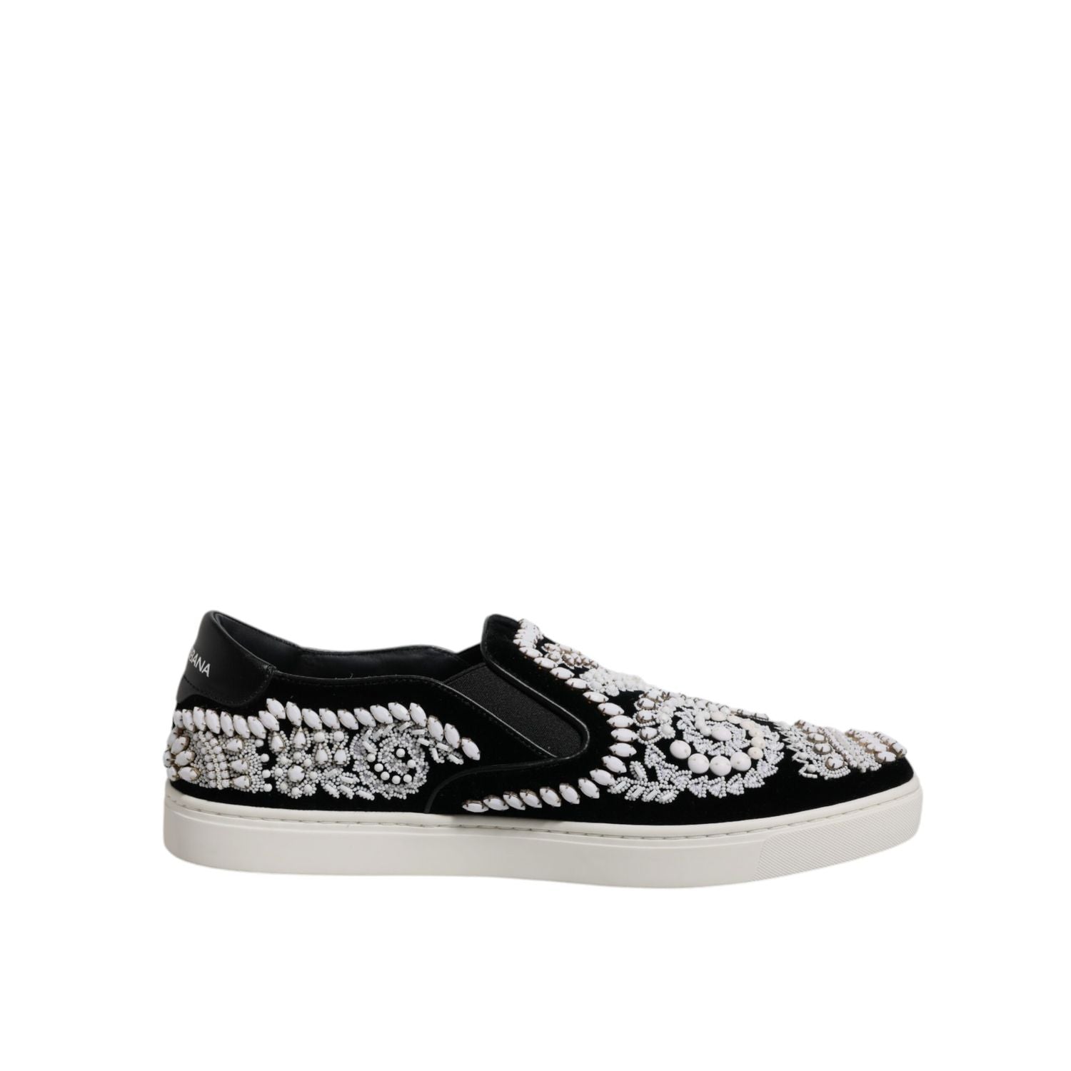 Dolce & Gabbana Black Embellished London Men Slip On Shoes