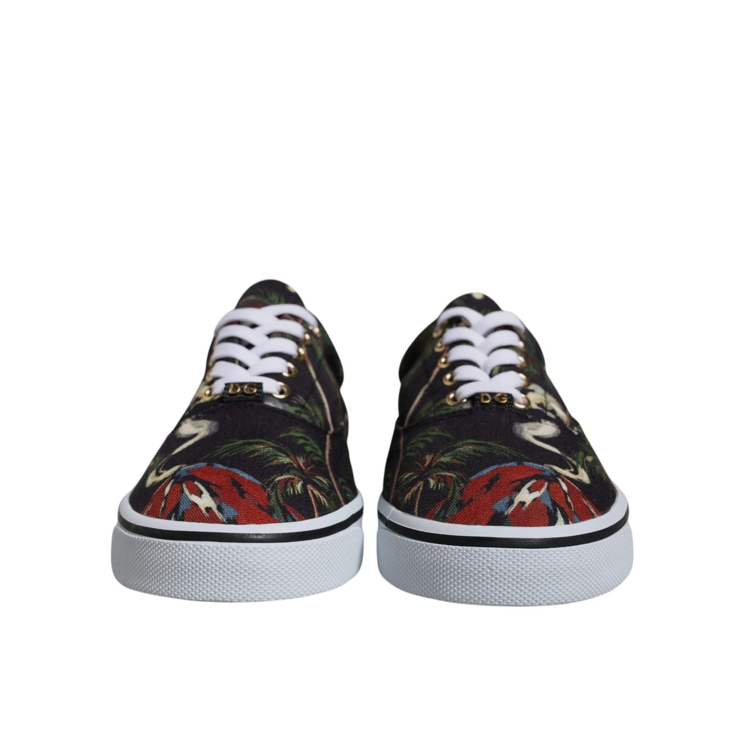 Dolce & Gabbana Black Tropical Print Low Top Sneakers Shoes