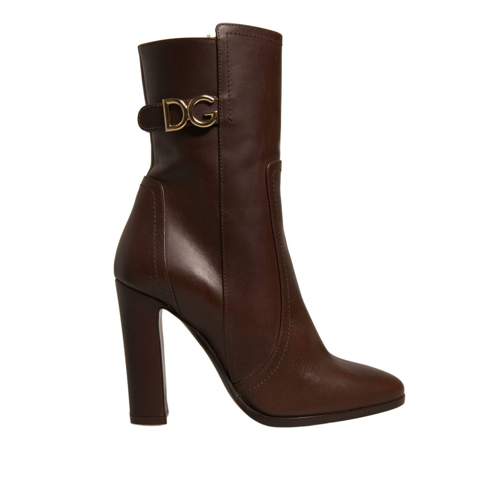 Dolce & Gabbana Brown Leather Heels Mid Calf Boots Shoes