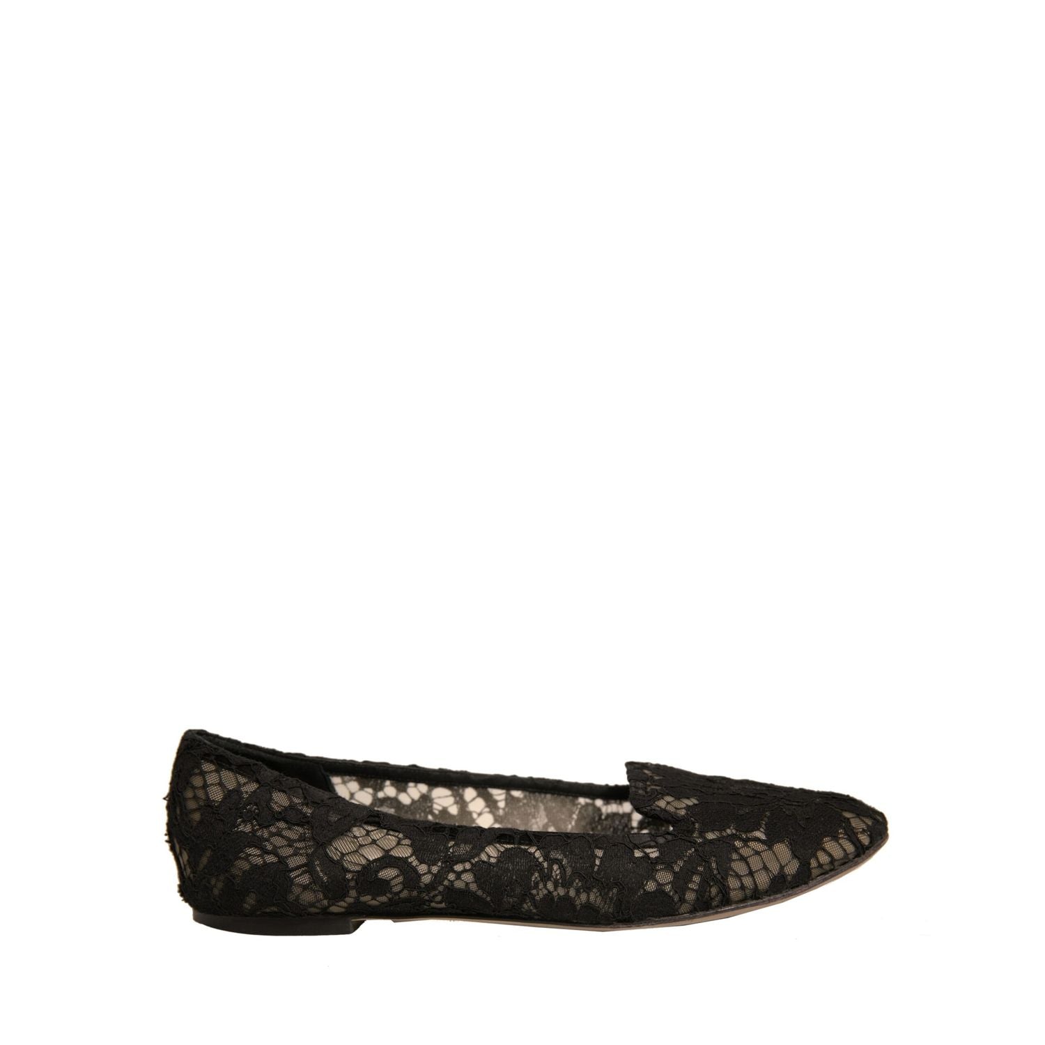 Dolce & Gabbana Black Taormina Lace Slip On Flats Shoes