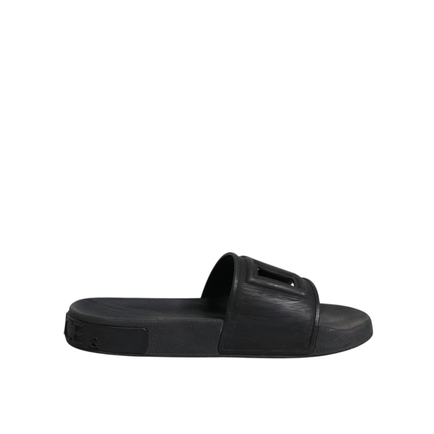 Dolce & Gabbana Black Rubber Slides Sandals Beachwear Shoes