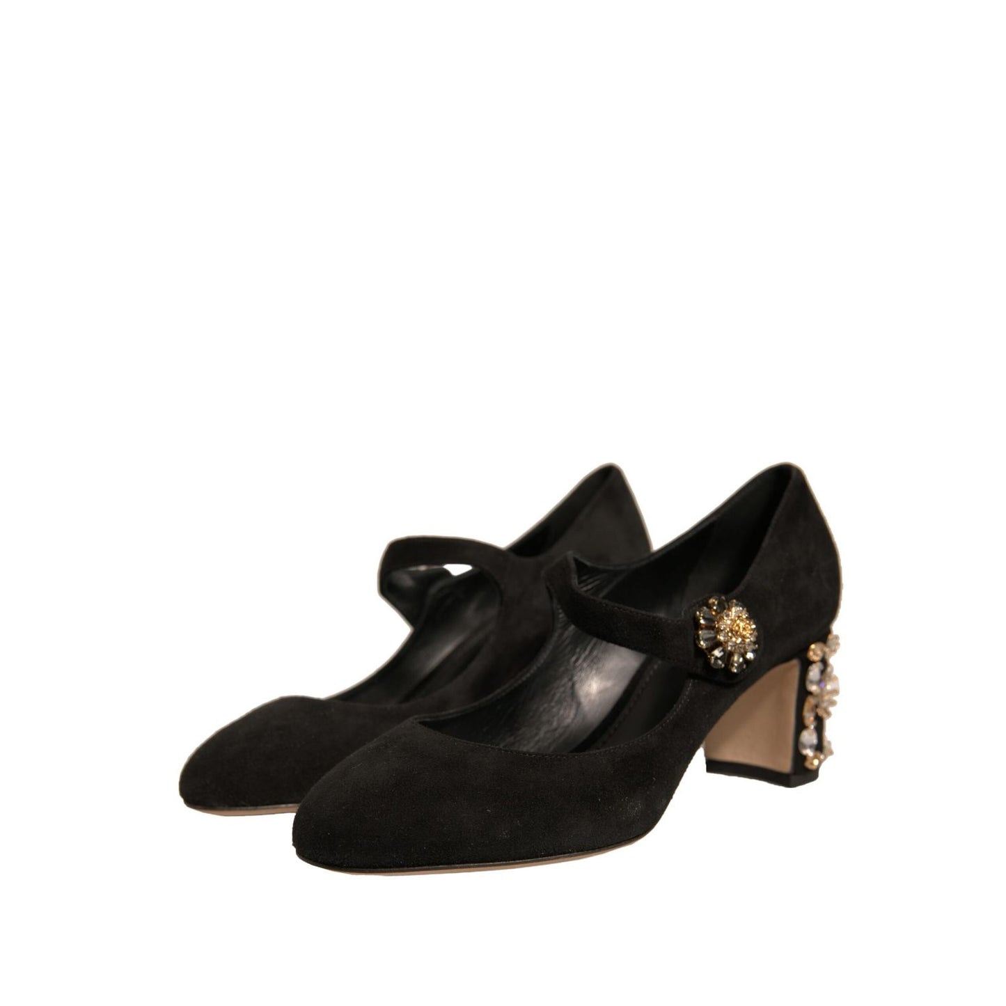 Dolce & Gabbana Black Suede Jewelled Mary Jane Pumps Shoes