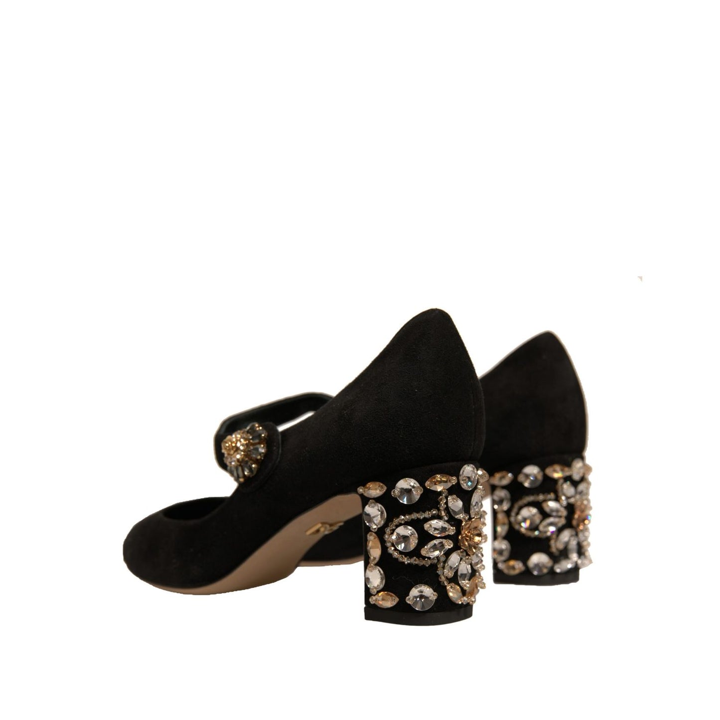 Dolce & Gabbana Black Suede Jewelled Mary Jane Pumps Shoes