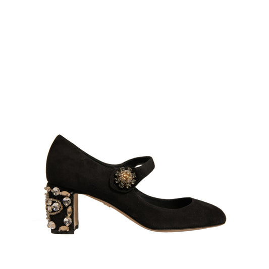 Dolce & Gabbana Black Suede Jewelled Mary Jane Pumps Shoes