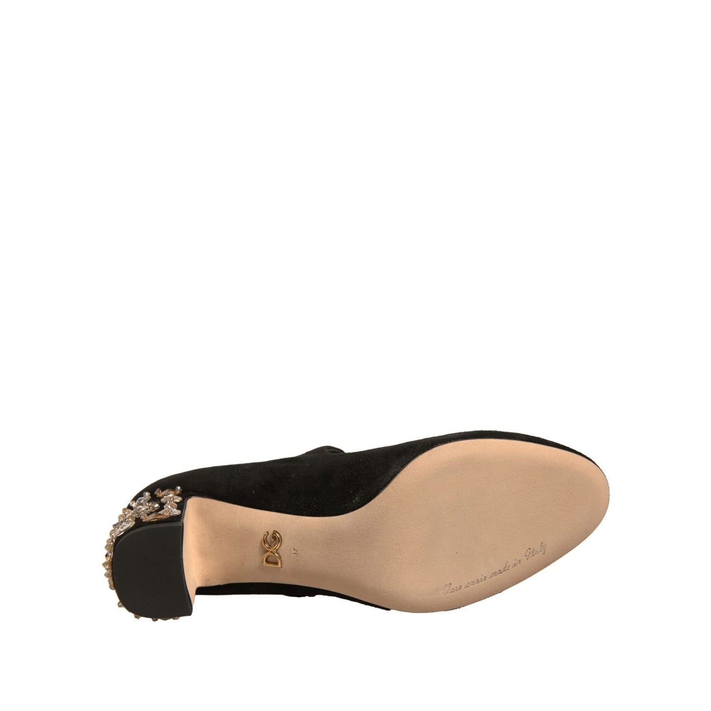Dolce & Gabbana Black Suede Jewelled Mary Jane Pumps Shoes