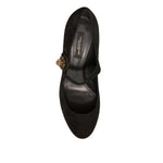 Dolce & Gabbana Black Suede Jewelled Mary Jane Pumps Shoes