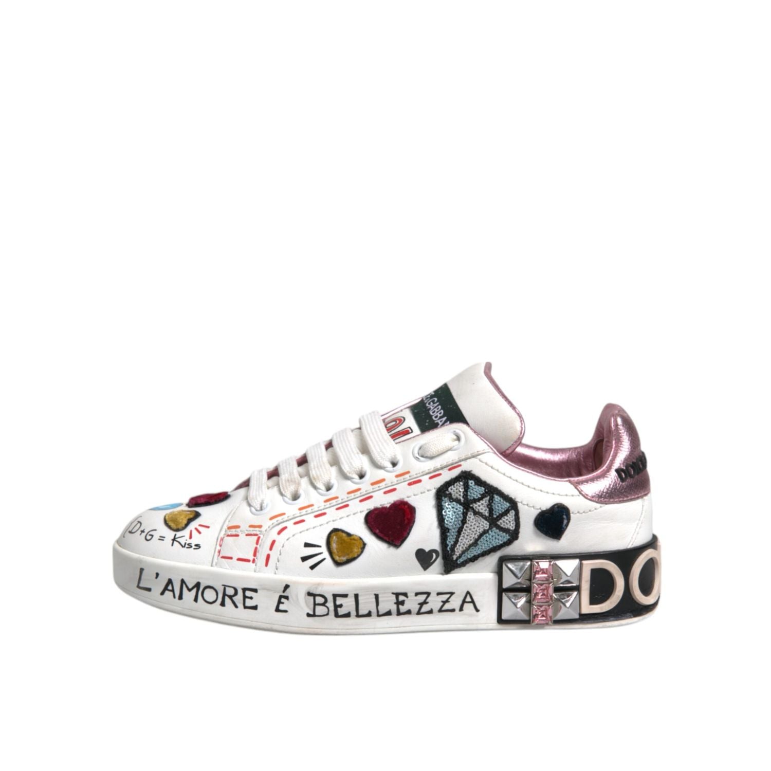 Dolce & Gabbana White Sequined Crystal Low Top Sneakers Shoes