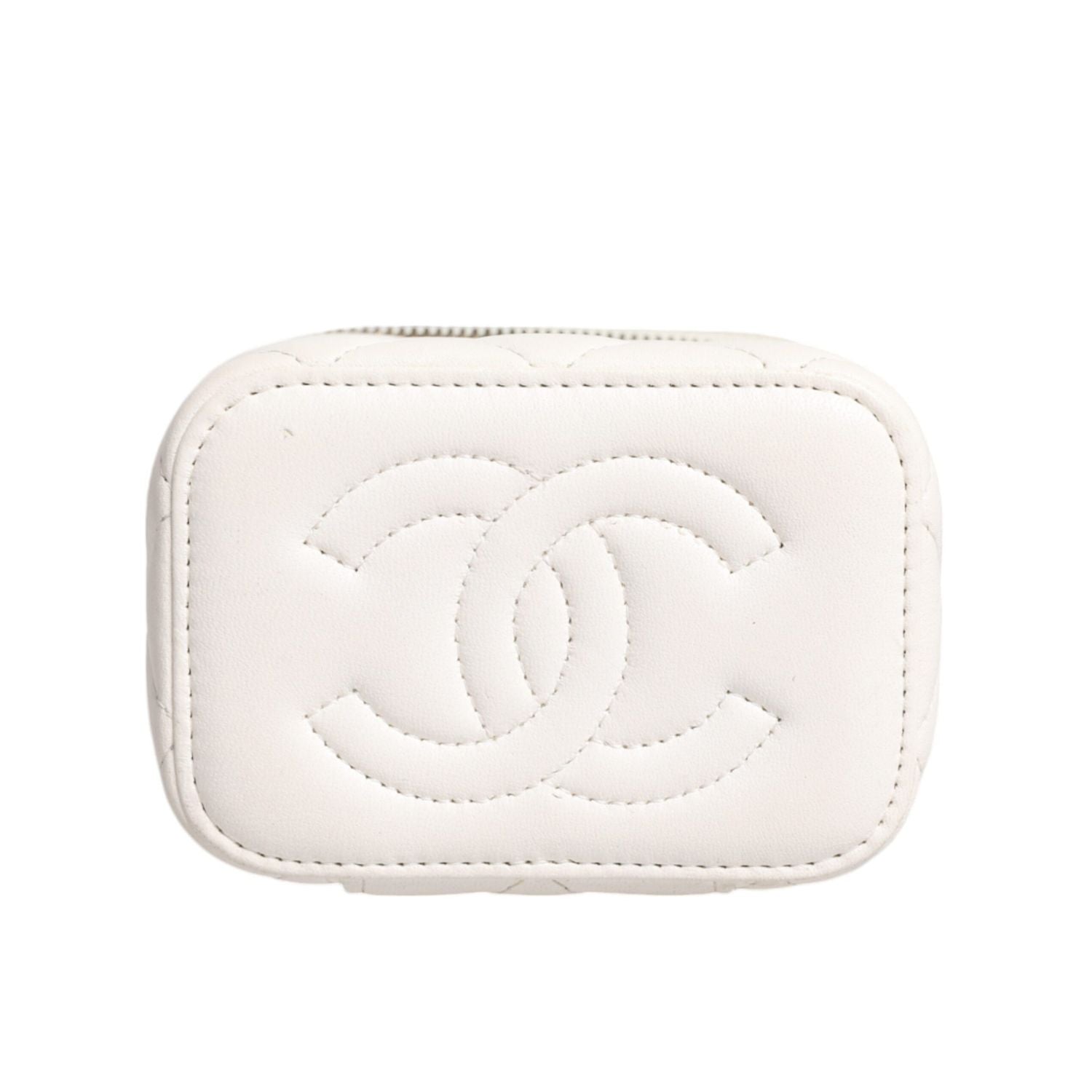 Chanel White Matelasse Lambskin Gold Chain Shoulder Vanity Mirror