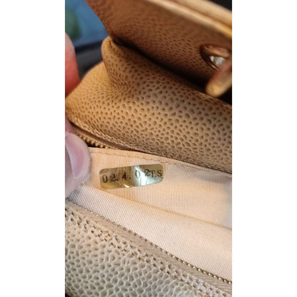 Chanel Beige Caviar De Coco Chain Leather Purse Bag