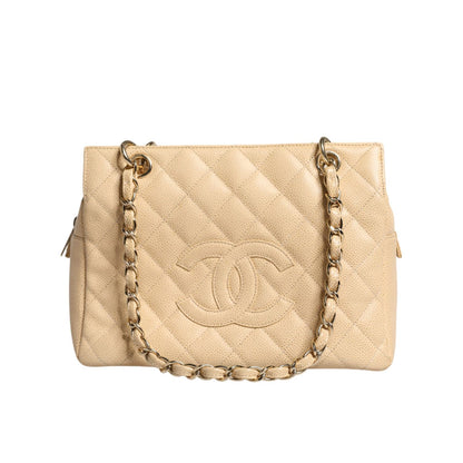Chanel Beige Caviar De Coco Chain Leather Purse Bag