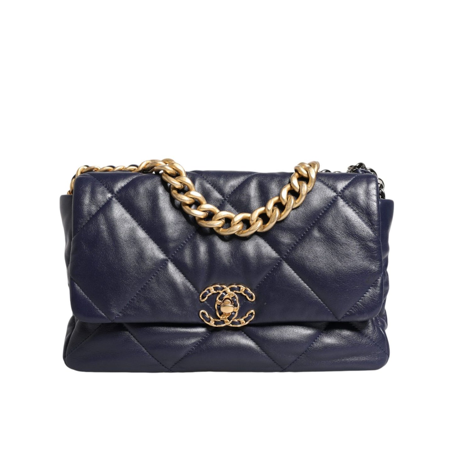 Chanel Blue Leather Large Quilted Chain Hand Shoulder Bag