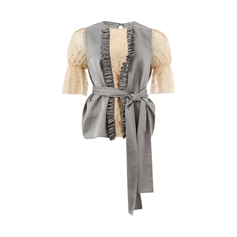 优雅多色真丝亚麻上衣