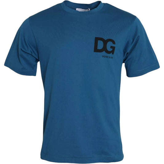 Dolce & Gabbana Blue Logo Cotton Round Neck Short Sleeves T-shirt