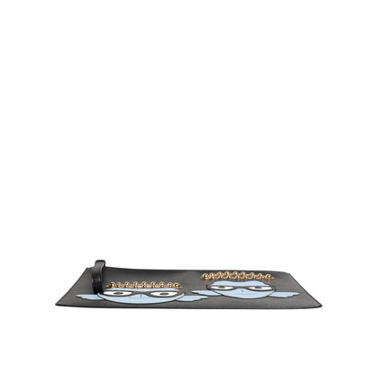 Dolce & Gabbana Black Leather #DGFAMILY Embellished Men Zip Pouch Bag